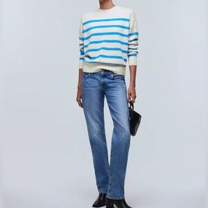 MADEWELL responsible cashmere oversized sweater cream blue stripe size XXS